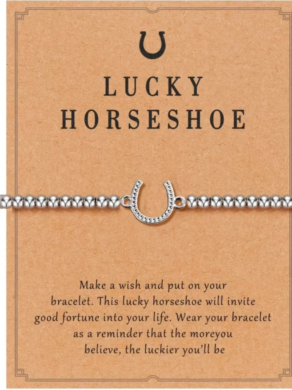 LUCKY Horseshoe Silver tone Beaded Bracelet - Picture 1 of 5